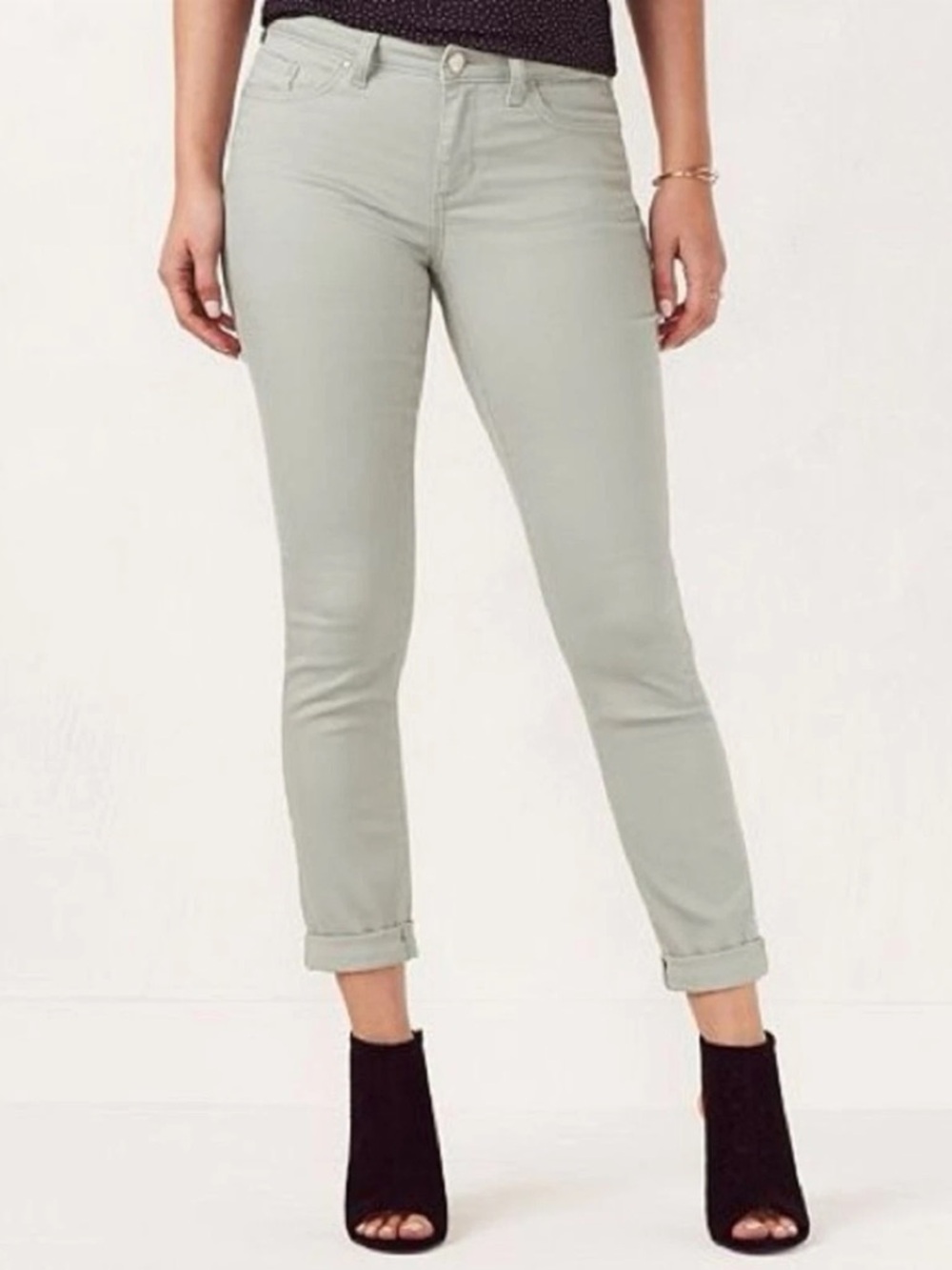 LC Lauren Women’s Conrad Cuffed Skinny Ankle Jeans in Sage Green/Off-White-sz 10